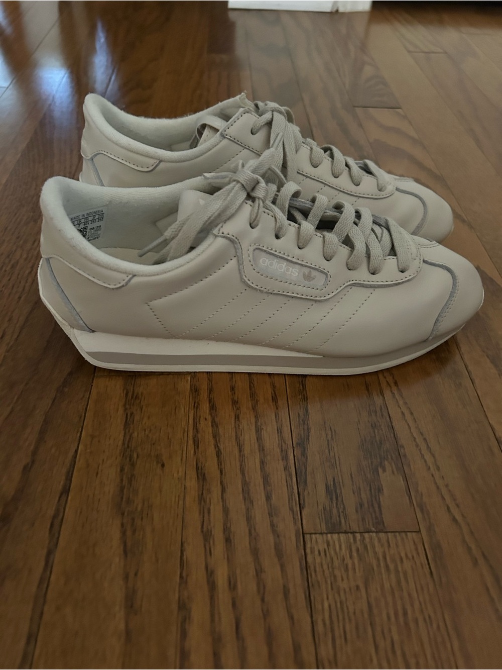 adidas beige Leather Retro Runner Sneakers